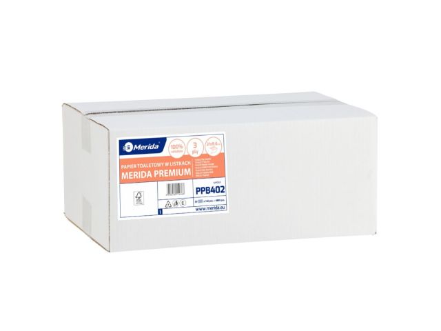 Papier toaletowy w listkach MERIDA PREMIUM, biały, trzywarstwowy, karton 4800 szt. listków